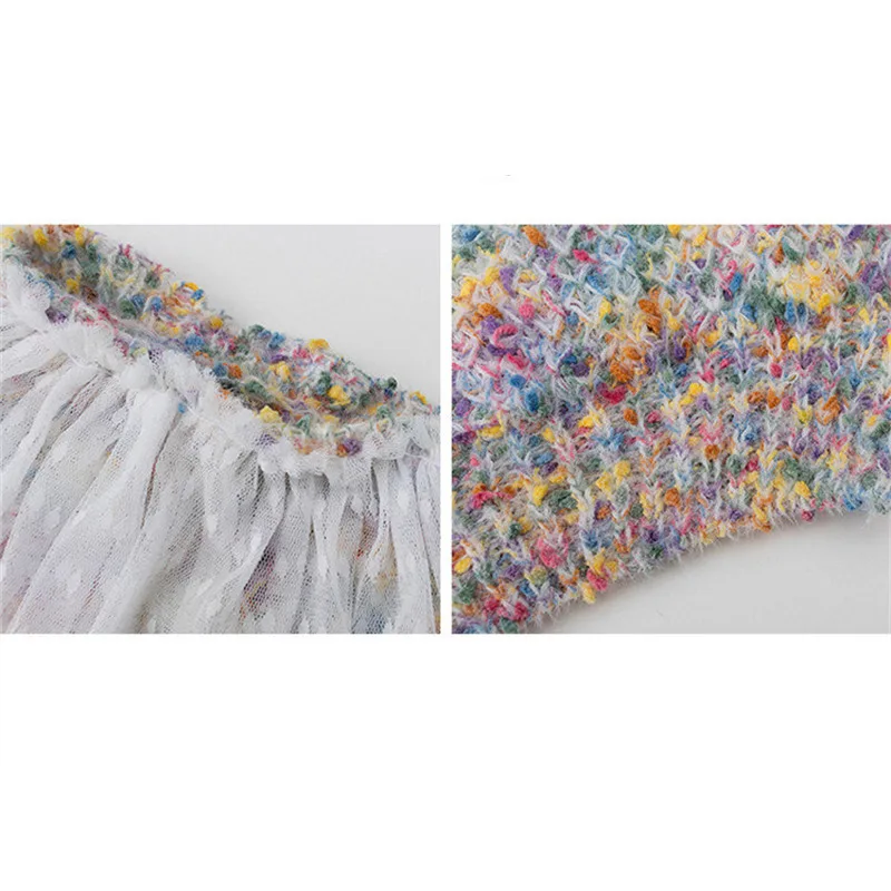 

Teen Girls Clothing Set White Skirt+Multi-Colored Sweater for Teens Girl 4-13 Years Kids Autumn Korean Fashion Sweater Two-Piece