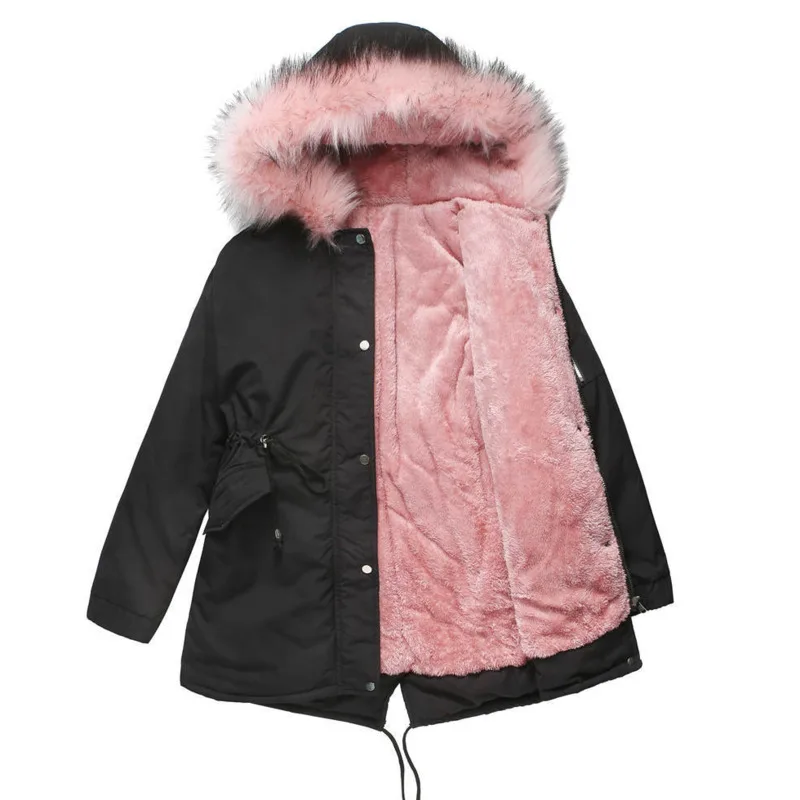 Quanss Plus Size Winter Clothes Women's Hooded  Faux Fur Jacket Thick Warm Plus Velvet Outwear 2021 Parkas Female Padded Coats