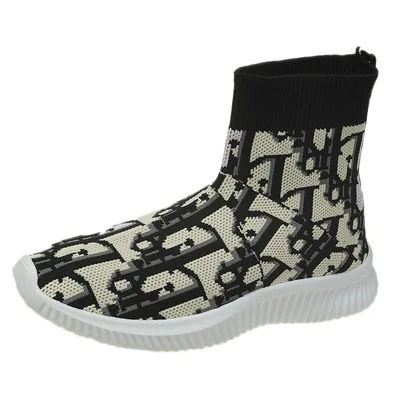 

Hong single flat-soled Kong style shoes thick soles women's flying knitted elastic cloth socks boots high-top leisure sports wom