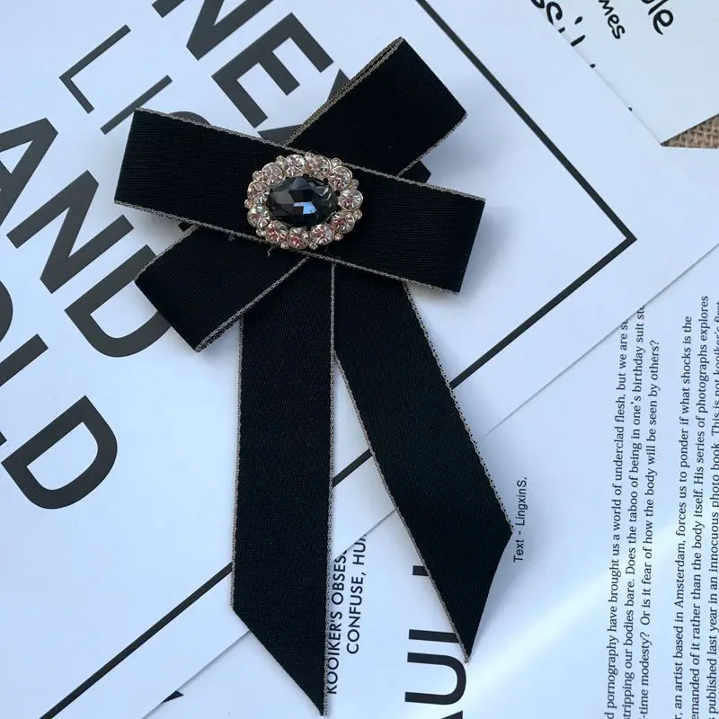 Винтажная лента бант брошь Хрустальный булавка на воротник рубашка корсаж