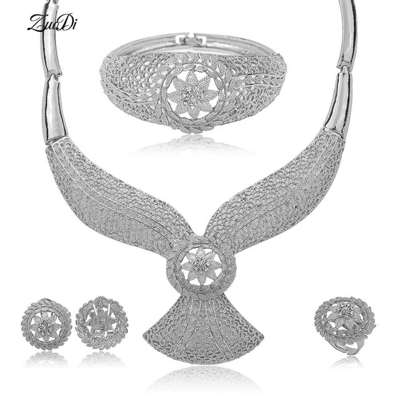 

ZuoDi Fashion 2019 Nigerian woman Wedding Necklace/Earrings/Bracelet/Earrings Jewelry set Brand Dubai Sliver bridal Jewelry Set