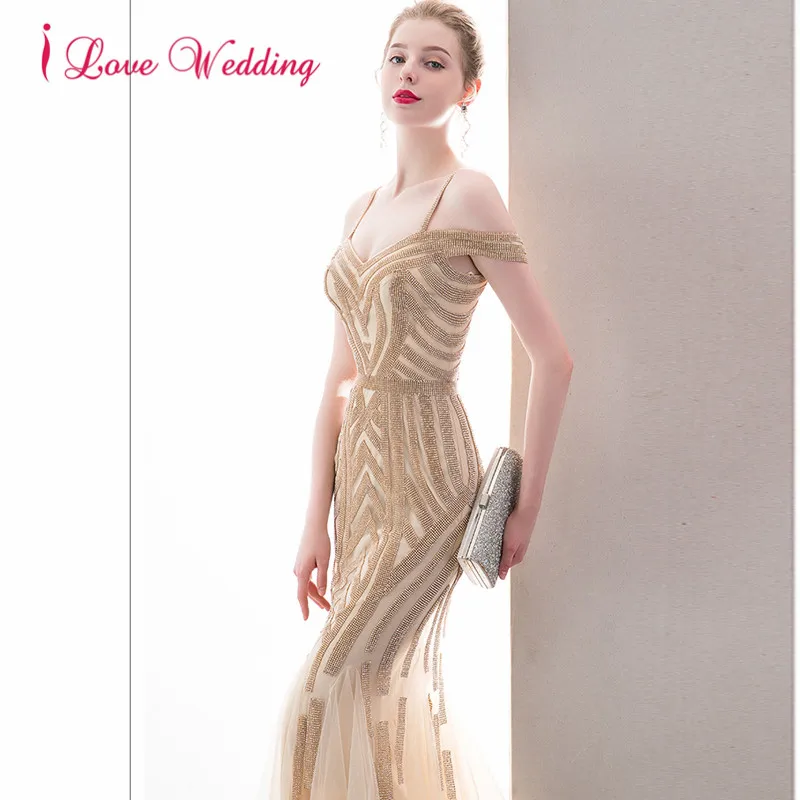 ILoveWedding Vestido de festa Роскошные платье для выпускного вечера в виде сердца свадебное платье без рукавов с открытыми плечами золотые блестки Формальное длинное платье на выпускной для вечерние