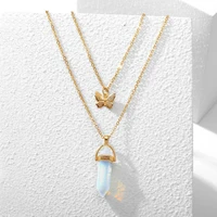 european american new crystal stone butterfly pendant necklace creative retro simple alloy choker butterfly necklace