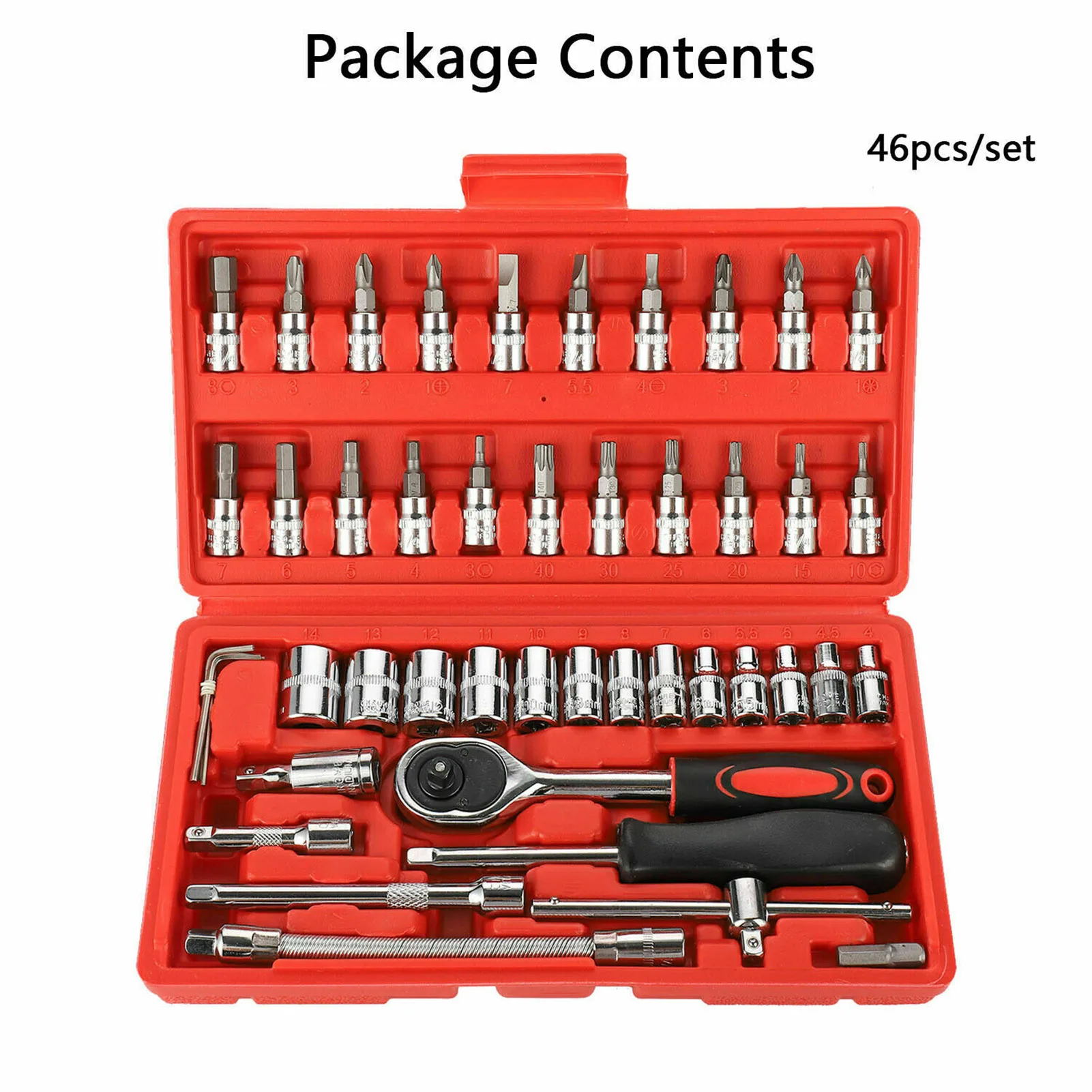 

KKMOON 46Pcs Ratchet Wrench Socket Tools Set Metric 1/4'' Drive Screwdriver with Box