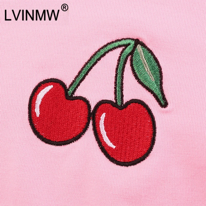 LVINMW сексуальный короткий топ с принтом вишни круглым вырезом и рюшами в стиле