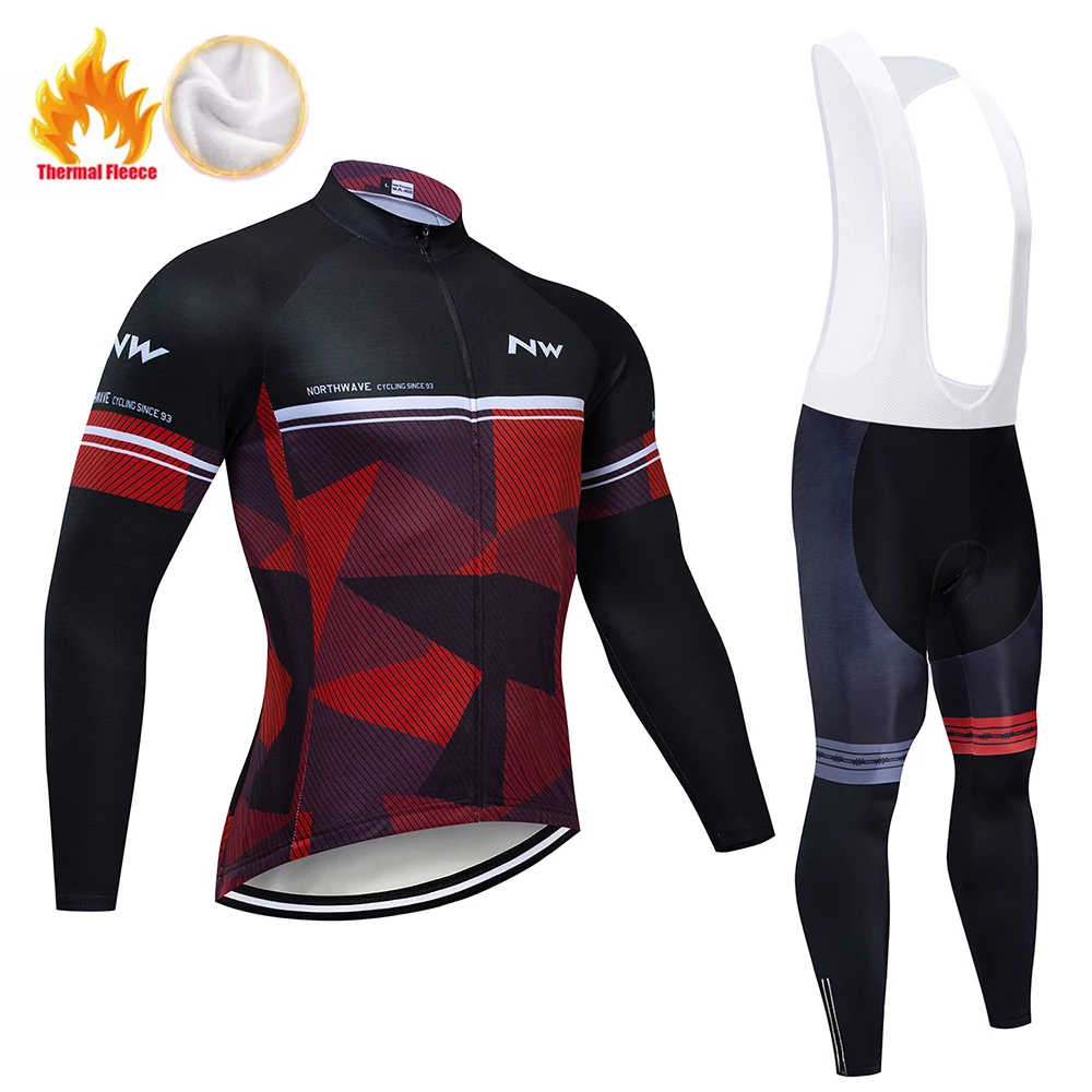 Bib Long suit NW зимний термальный флис Велоспорт Джерси Набор Майо Ropa Ciclismo с длинным рукавом горный велосипед одежда сохраняет тепло велосипедная одежда - Цвет: Bib Long suit