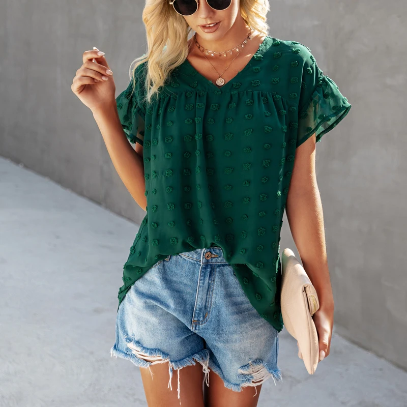 

BHflutter vetement femme 2021 Sweet Cute Blouse Women Fashion Short Sleeve Ruffles Summer Tops Shirts blusas mujer