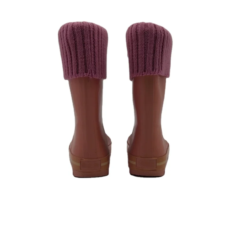 

Newest style non-slip removable fleece warm cotton pink rubber waterproof lady rainboots