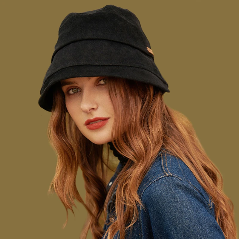 

Women's New Stylish Fisherman Hat Female 2022 Spring Autumn Warm Soft Cotton Stitching Bucket Hats Lady Curled Lable Basin Caps