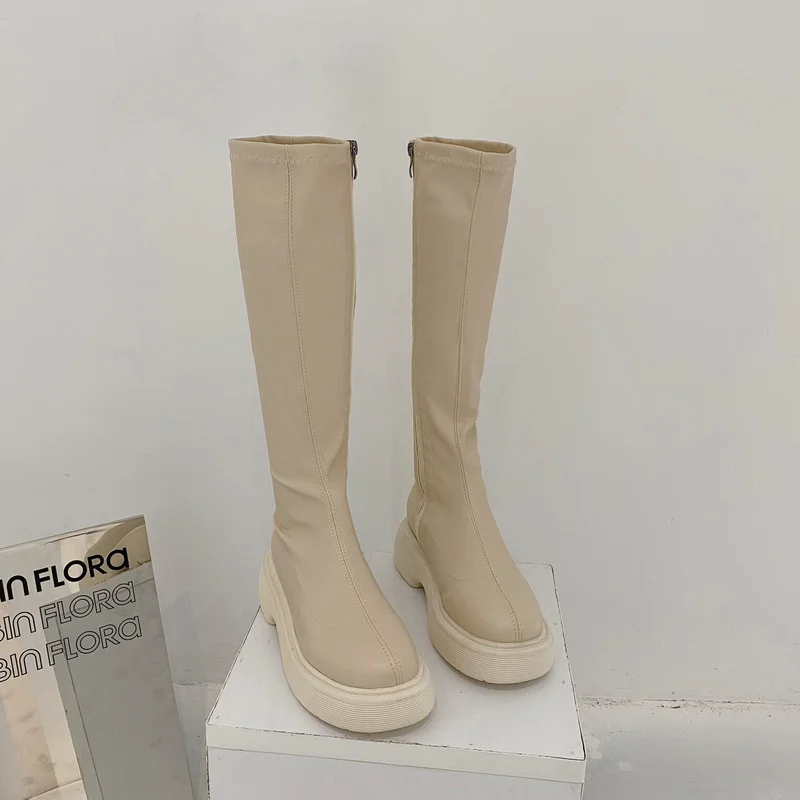 

Женские ботинки на платформе 2021, зимняя готическая обувь, длинные сапоги, женские модные черные, бежевые сапоги до середины икры, сапоги без ...