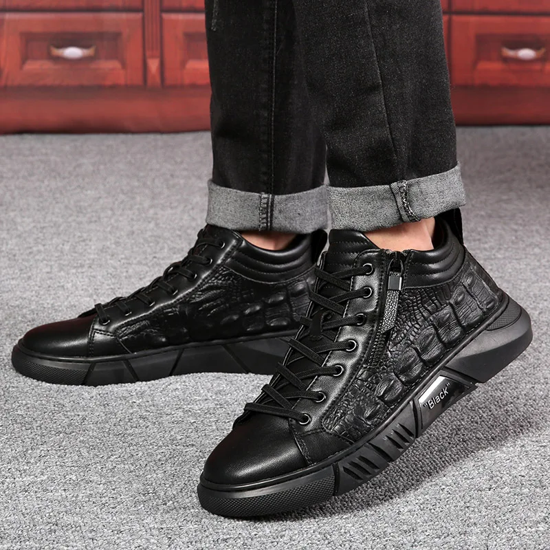 Jual Sepatu Kulit Musim Gugur 2021 Untuk Pria Sneakers Kasual Hitam Sepatu Jalan Pria Pemakaian Keras Sneakers Kulit Pemuda Kualitas Terbaik