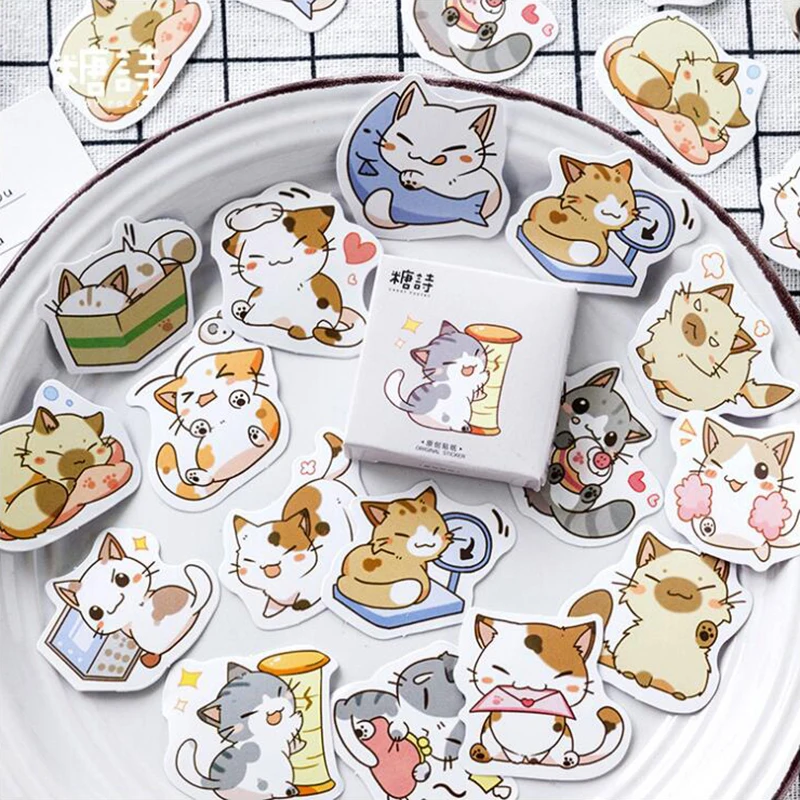 

Private Pet Cat Sticky Stickers Color Paper Decoracion Scrapbooking Office Stationery School Supplies Sticker Flakes 45PCS