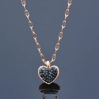 kioozol black stone heart pendant stainless steel rose gold color necklace girlfriend gift 110 ko2