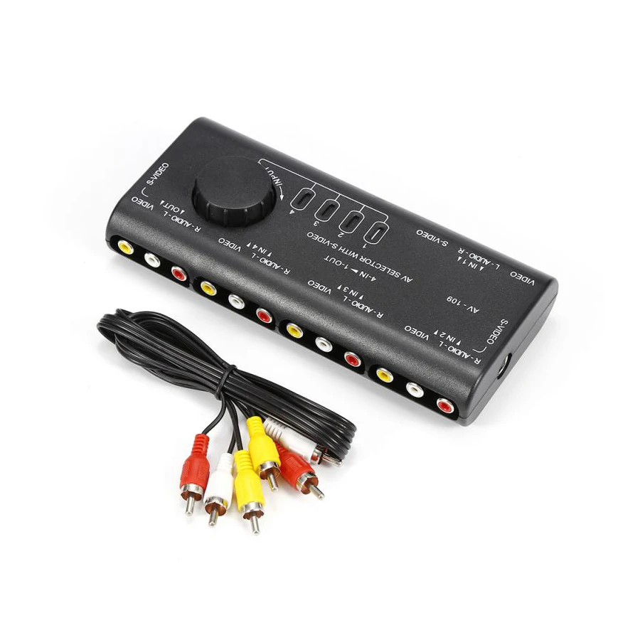 

4 In 1 Out AV RCA Switch Box AV Audio Video Signal Switcher Splitter 4 Way Selector With RCA Cable For Television DVD VCD TV
