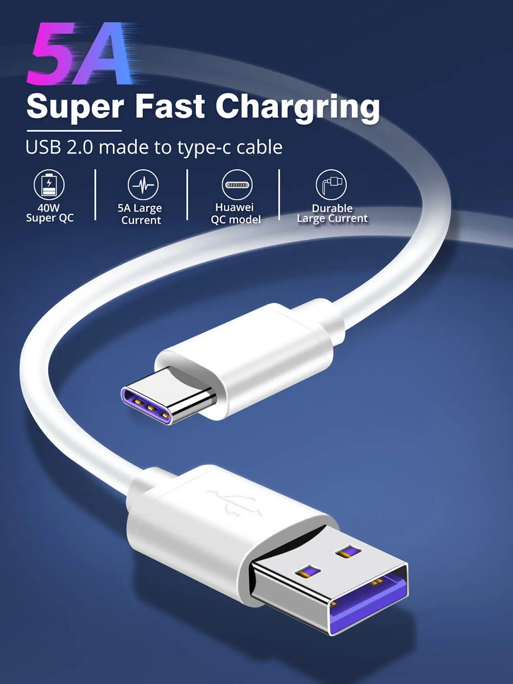USB C 3 1 5A Type кабель для передачи данных Huawei Mate 9 10 P10 P20 P30 Pro м быстрая зарядка