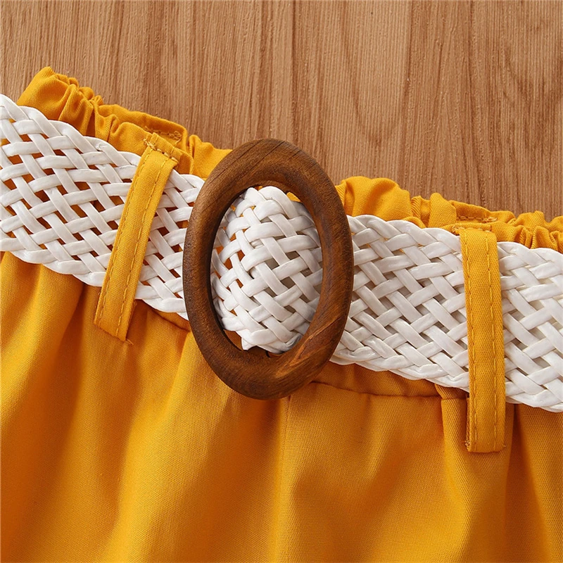 

2021 Summer Baby Girls Kids Outfits Lace O-Neck T-Shirt Shorts With Belt Cotton Fashion Toddler Girl Clothes Set 4T 5T 6T 7T