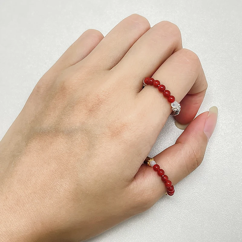 

Wedding Engagement Rings Stainless Steel Rings for Women Red Natural Stone Ring Gold Silver Color Resizable Ring 2021 New Trendy