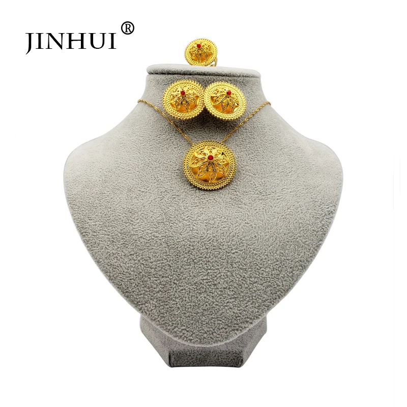 Jin Hui, эфиопские Ювелирные наборы, подвеска, ожерелье, серьги, кольцо, золотые подарки для женщин, африканская Эритрея, свадебные ювелирные изделия
