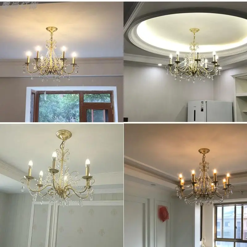 

American crystal bedroom chandelier French golden wrought iron lamp study simple fabric creative dining room lamp