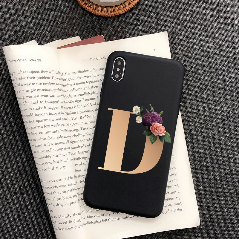 В с изображением букв алфавита цветы черный чехол для телефона из ТПУ принтом iPhone