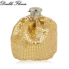 Женский кошелек с двойным цветком, блестящий металлический алюминиевый мини-кошелек золотистого цвета, вечерняя сумка-клатч, сумки на плечо с цепочкой