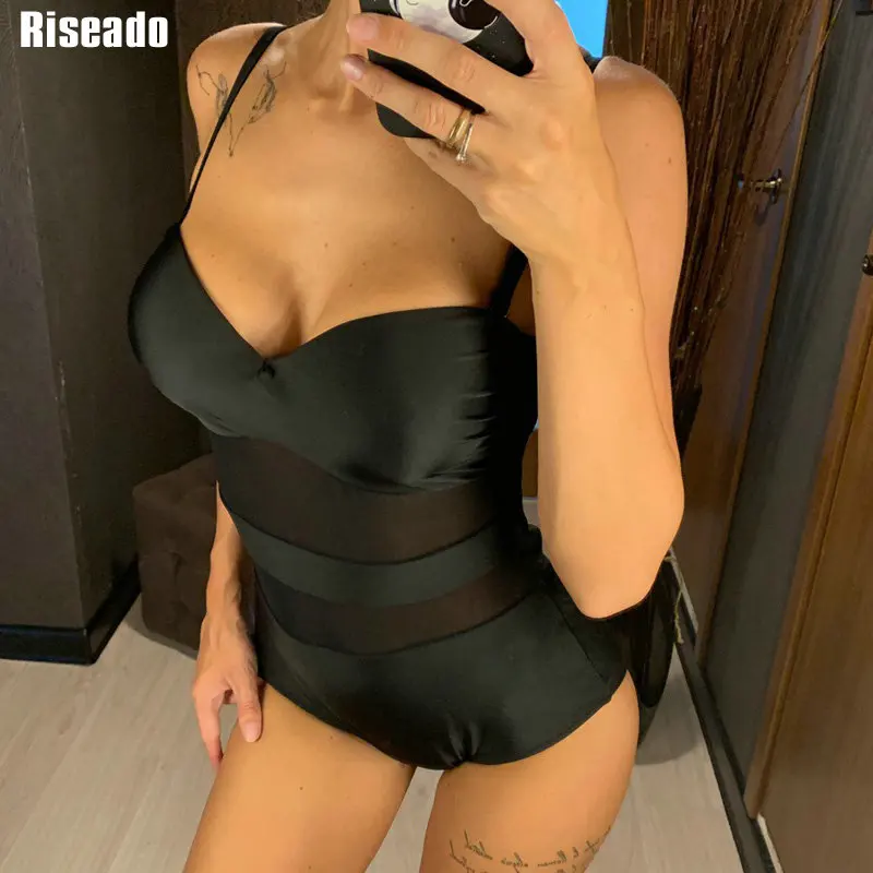 Riseado, пуш-ап, сдельный купальник, сексуальный, сетчатый, купальник для женщин, плюс размер, купальник, женский, сексуальный, Одноцветный, боди, новинка, пляжная одежда