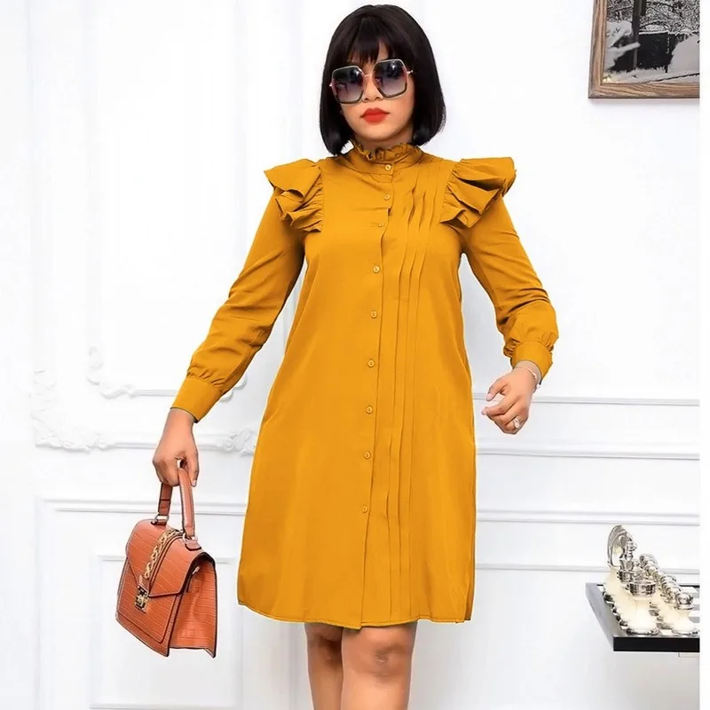 

African Dresses For Women Vintage Dresses Blouse Long Sleeve Plus Size Shirt Sexy Night Party Midi Dress Vestidos Ladies Clothes