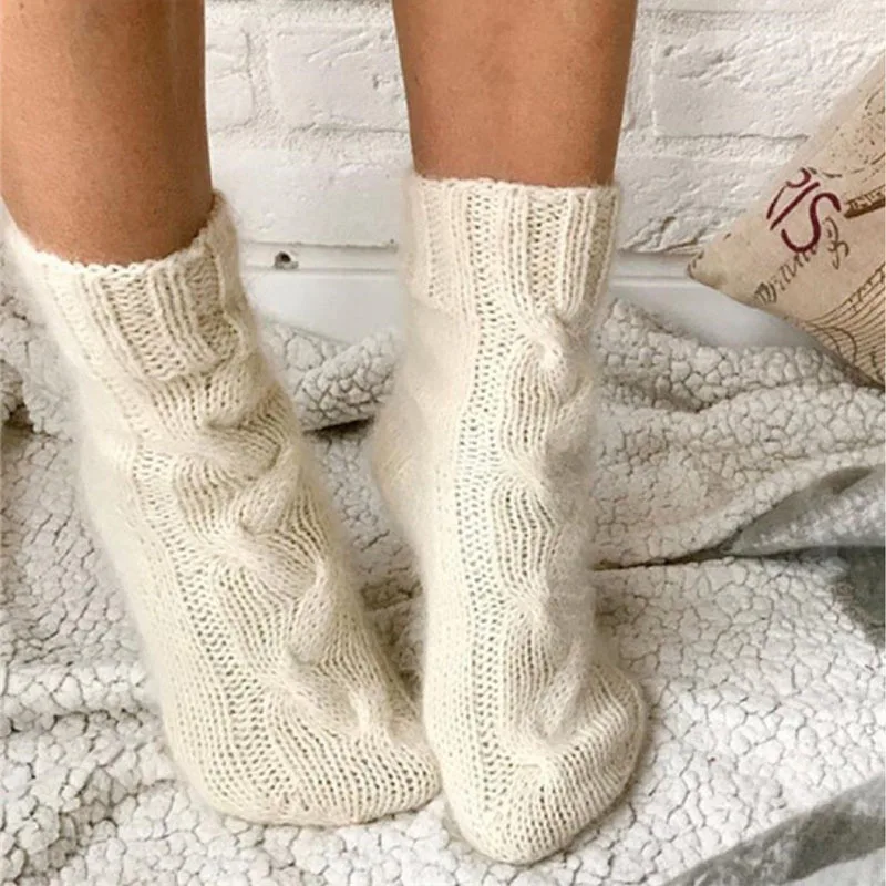 

Winter Autumn Middle Tube Thickened Warm Socks For Women Soft-covered Breathable Jacquard Solid Color Mohair Knitting Pile Socks