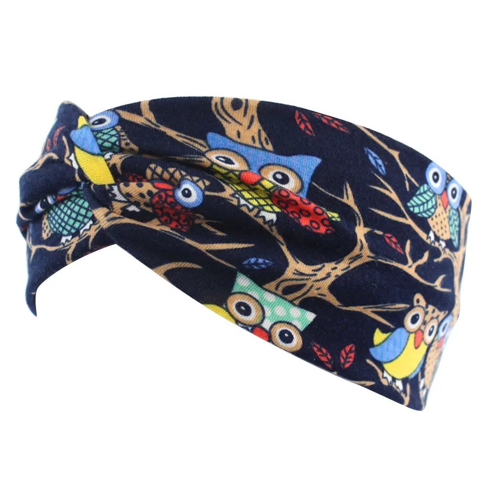 Женские хлопковые повязки с узлом 2 шт. принтом совы в этническом стиле рисунком
