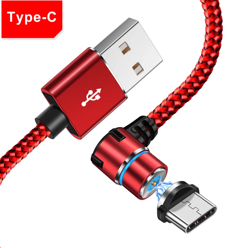Магнитный 90 градусов mi cro usb type C кабель для iPhone 7 8 Plus X XS Max для Xiaomi Redmi Note 7 mi 8 для samsung S8 S9 Plus Кабель - Цвет: Type C  Red