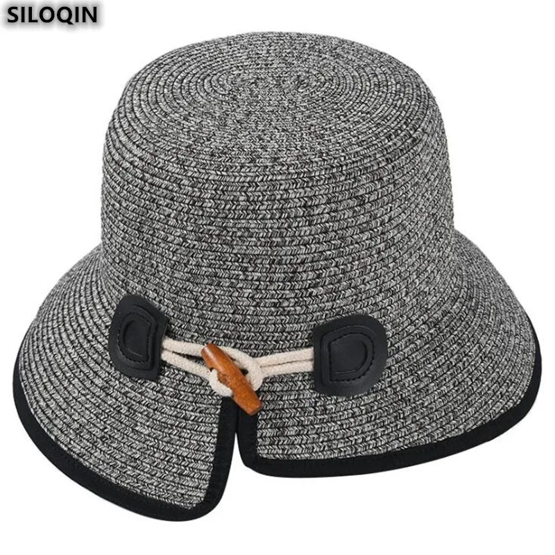 

SILOQIN Women's Hat Spring New Fashion Bucket Hats Elegant Noble Collapsible Sombreros Panama Ladies Brands Sunhat Summer Gorras