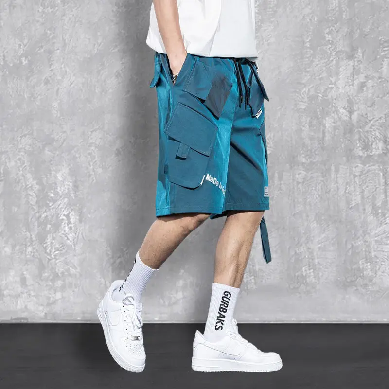 

Summer New Laser Reflective Overalls Shorts Male Large Size Loose Tide Brand Vibe Wind Multi Pocket Casual Five Point Pants
