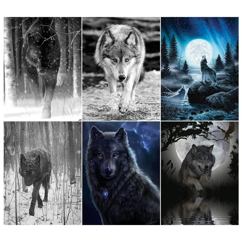 

Jewel Cross Stitch Animal Black Wolf Painting Diamond Arts Crafts Complete Kit 5D Diy Full Drills Embroidery Diamond Accessories