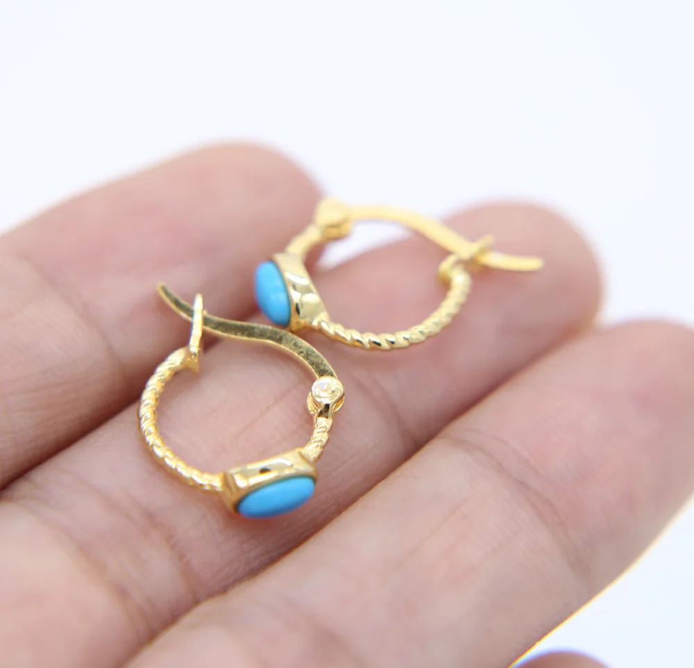 Серьги-Клипсы из 100% серебра 925 пробы изысканный бирюзовый камень минималистичные