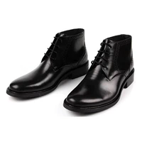 business high top boot for men work boot lace up style premium genuine leather pointed toe solid color waterproof easy care