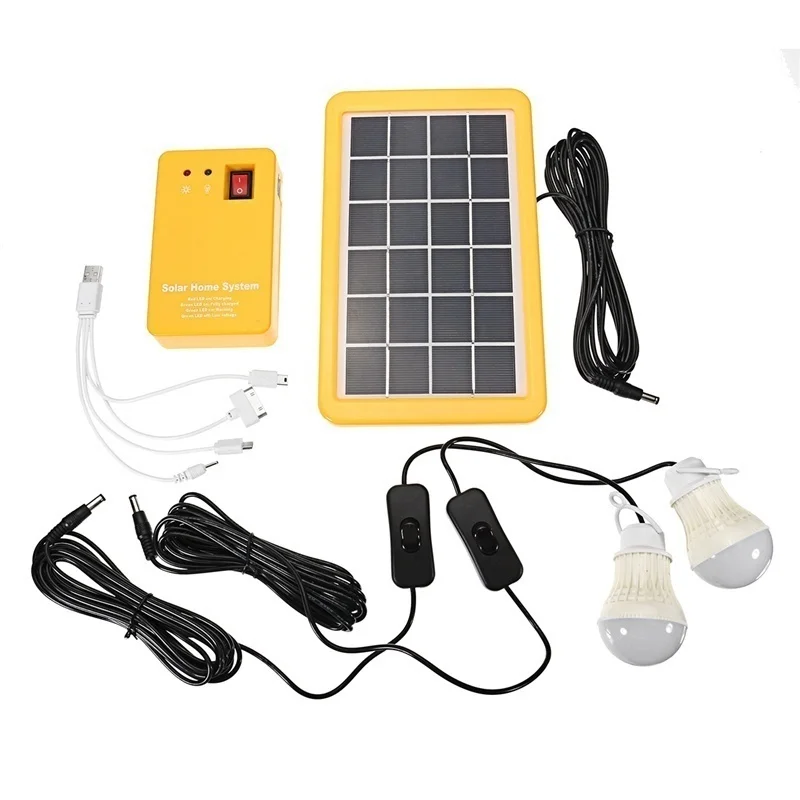 Solar Power Panel Generator Home System Kit With 3 LED Bulbs Solar Lamp Emergency Light 4 Heads USB Charging for Outdoor Garden images - 6