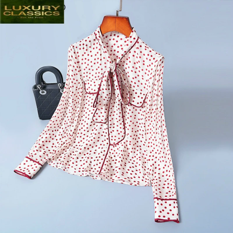 Shirts Sleeve Women Long Print Polka Dot Blouse Korean Fashion Clothing Ladies Tops Spring Autumn Blusas 2021 LWL1630