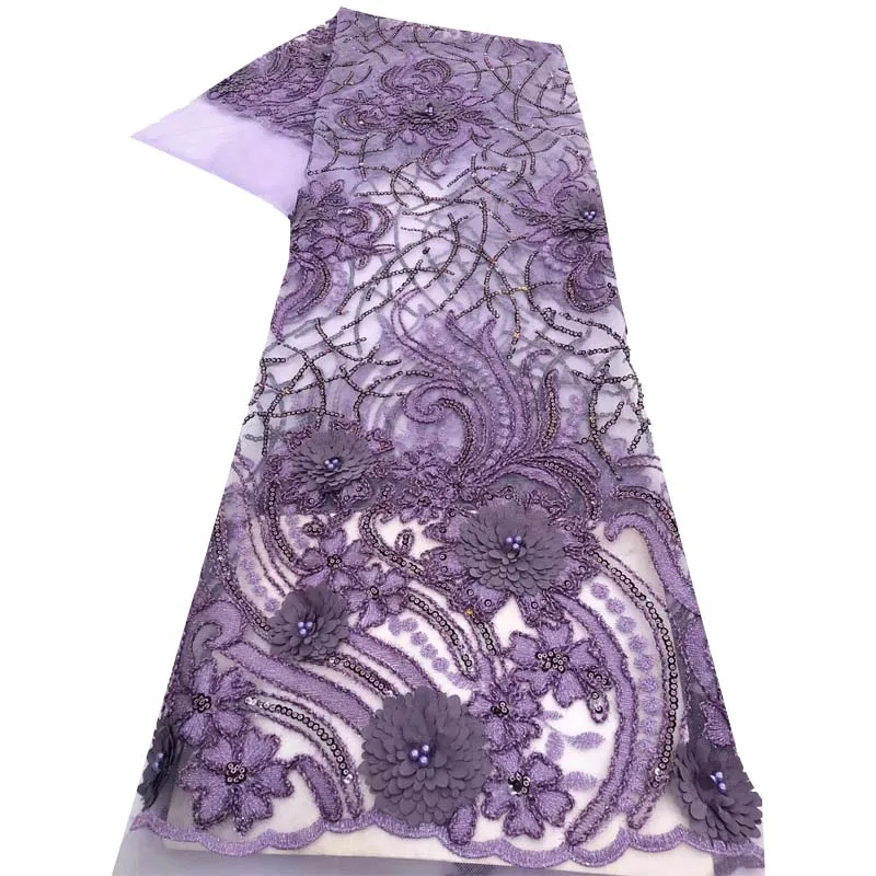 

2020 New Arrivals Embroidery Floral Print Lace Fabric 5 Yards High Quality Beaded African Lace Fabric for Sewing Material