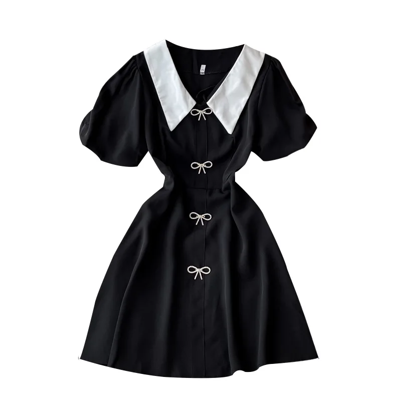 

Han Guodong door bowknot dolls brought into color dress female summer 2021 show A word skirt thin waist skirt