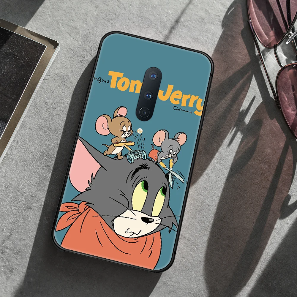 

Cartoons Cat Tom and mouse Jerry Phone Case Cover Hull For 1+ Oneplus 5T 6 6T 7 7T 8 8T Pro black Back Tpu Etui Painting Bumper