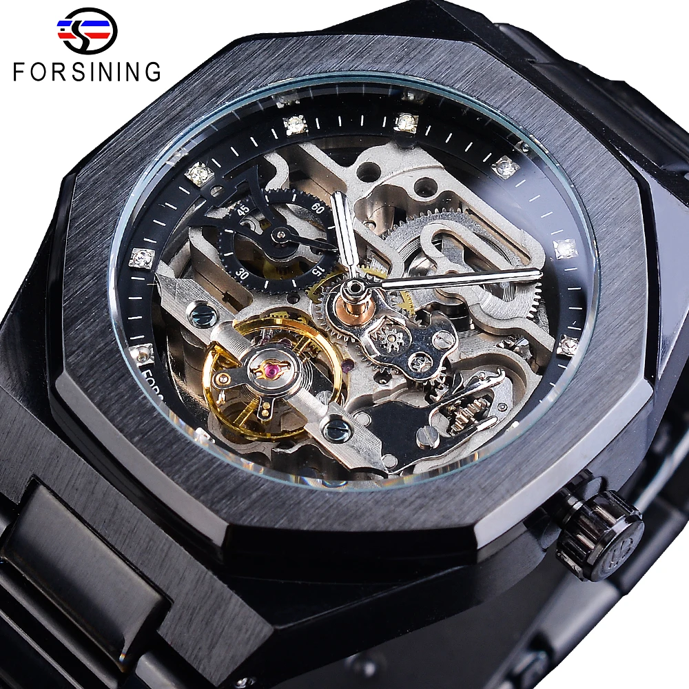 Forsining Tourbillion военные механические скелет стимпанк дизайн мужские