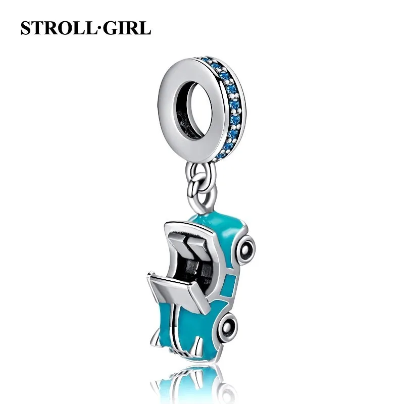 Strollgirl, 925 пробы, серебряный, летний, голубой, эмаль, спортивный автомобиль, амулеты, милые Подвески, бусины, подходят для Пандора, браслет для женщин, ювелирные изделия