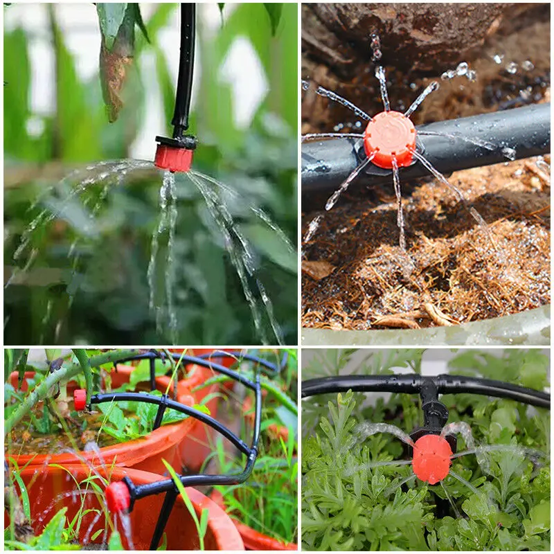 

100Pcs Adjustable Dripper Red Micro Drip Irrigation Sprinklers Watering Anti-clogging Emitter Garden Supplies for 1/4 inch Hose