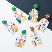 korean bohemia geometric irregular acrylic earrings for women girls summer colorful spray paint drop earrings