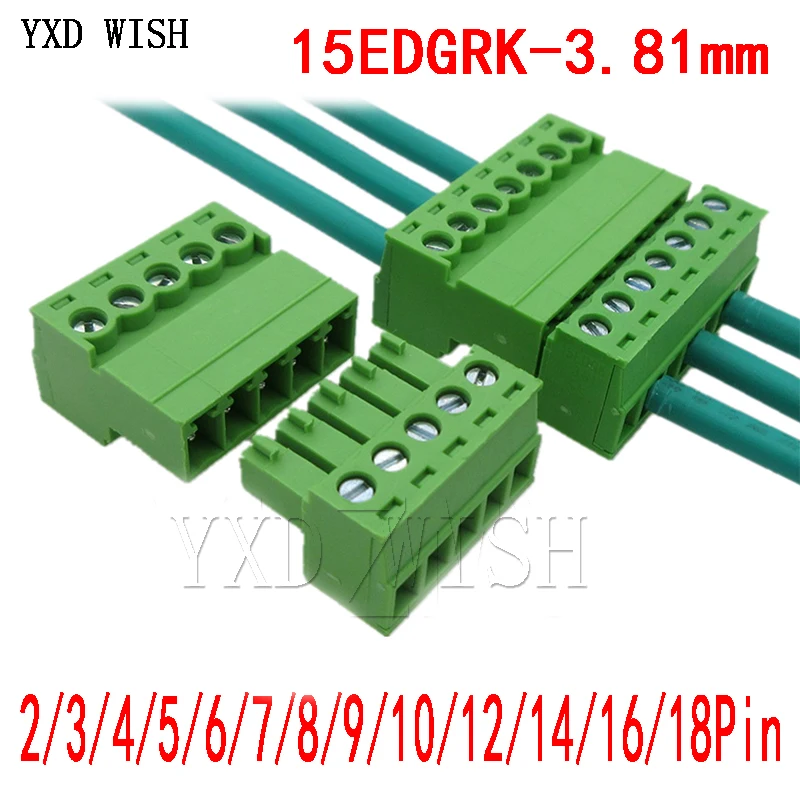 

10sets Aerial Butt Welding Type 15EDGRK-3.81mm Plug-in Type 2Edg Type Terminal block 2EDGRK For Connector Row 2p 3p 4p 5p 6p