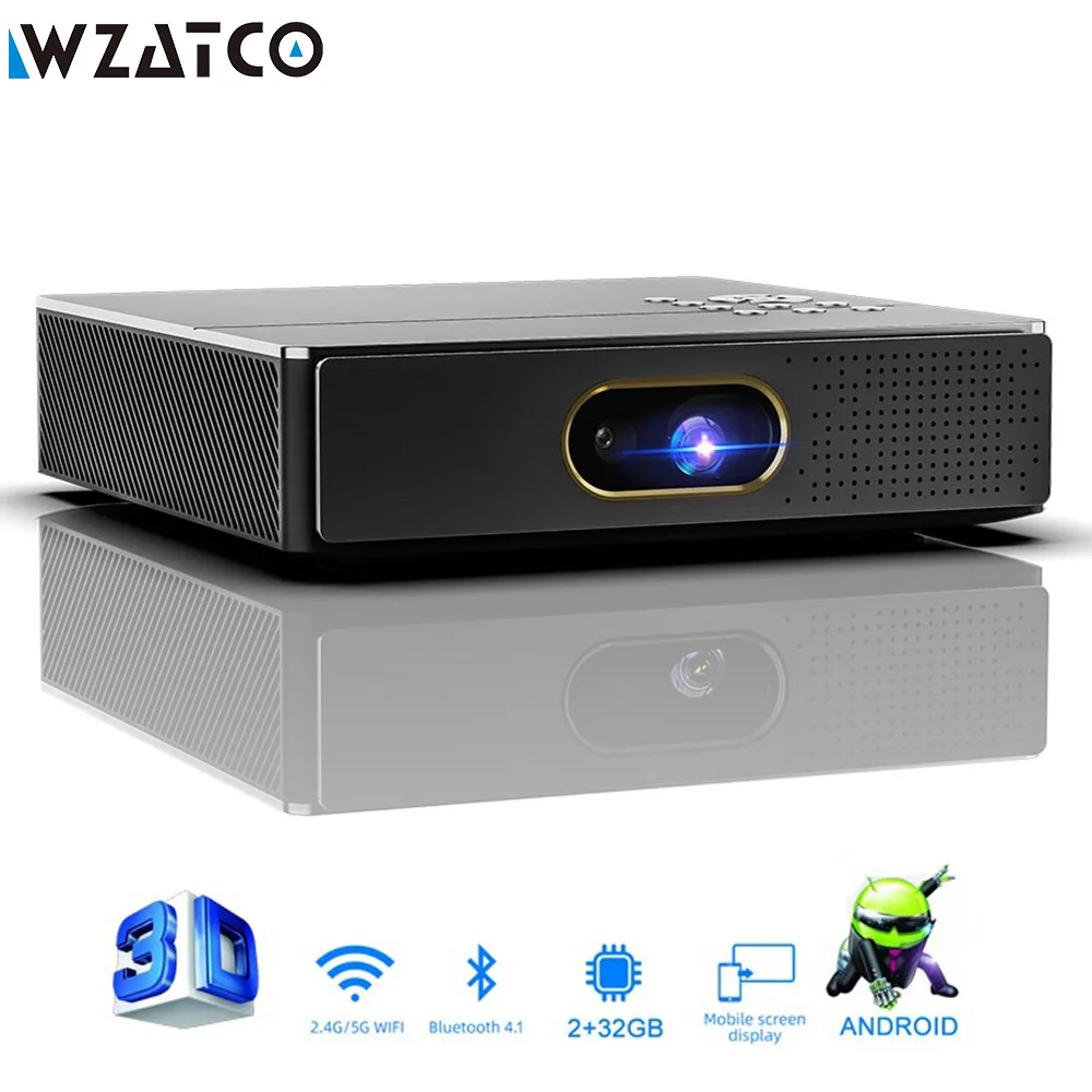 WZATCO 3D Projector 4K 5G WIFI S5 DLP Smart Android for Home Theater Beamer Full HD 1080P Video lAsEr Portable MINI Proyector