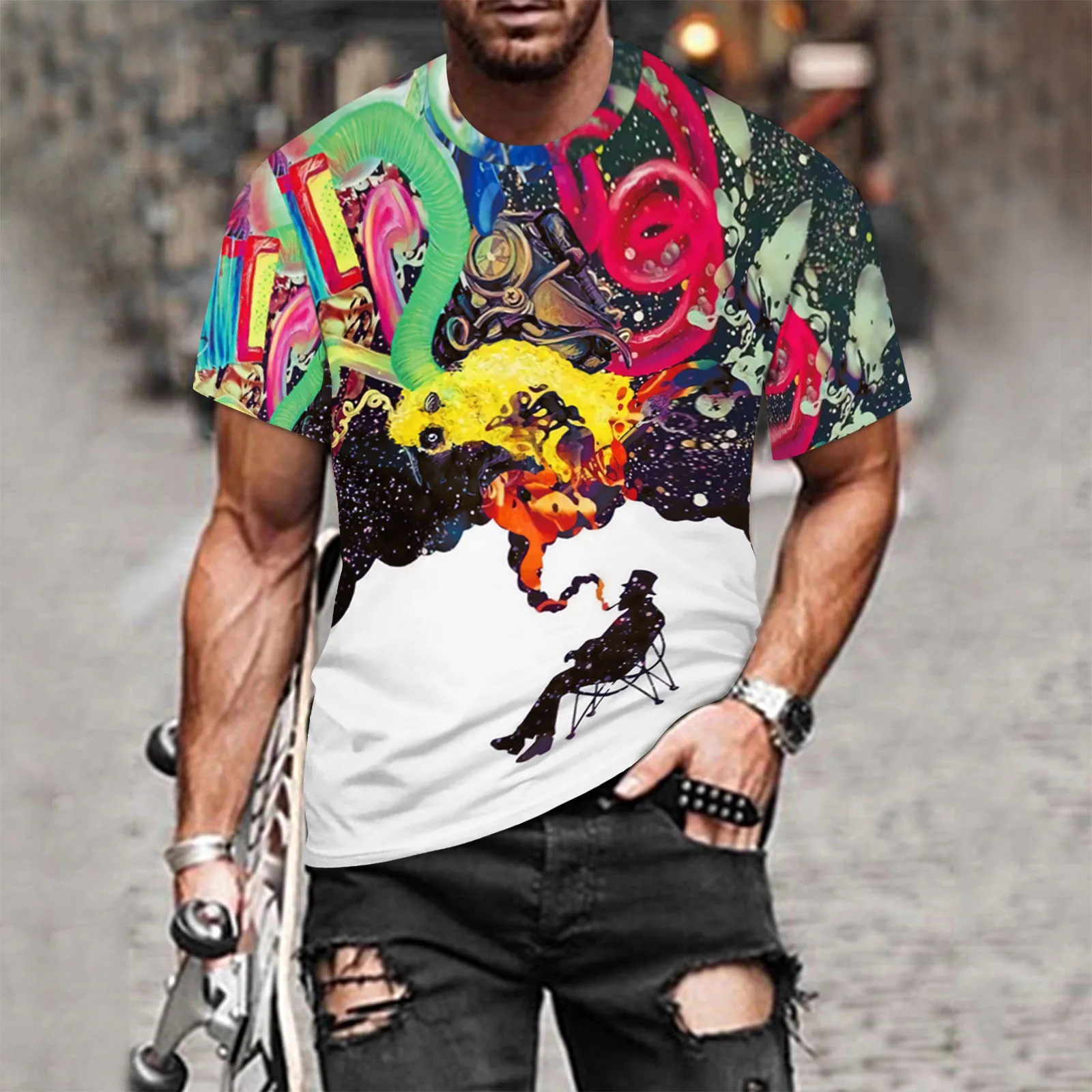

Summer 2021 New Men's T-shirt 3D Print Gym Casual Tshirt O-neck Hip Hop Short Sleeve Punk Style Top Tees Gothic