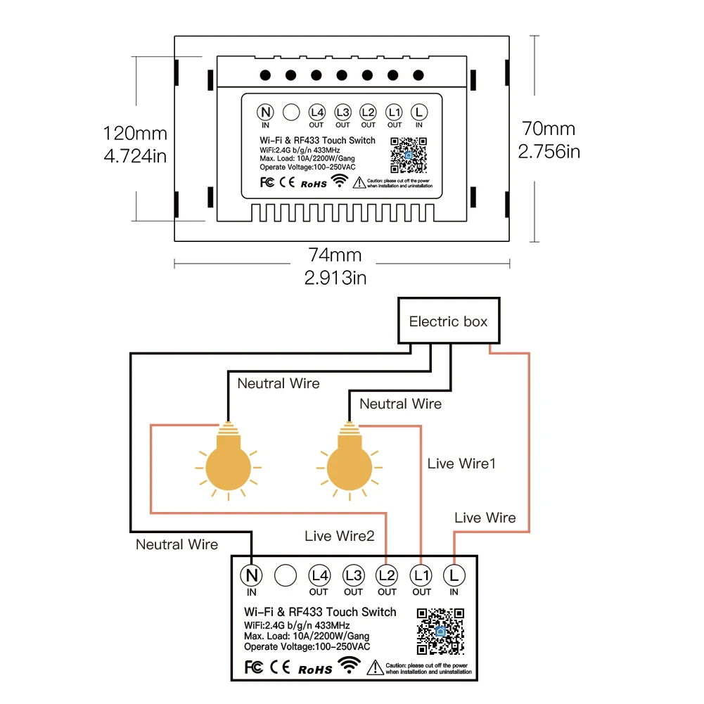 

Smart Switch Glass Panel Smart Life/Tuya App Multi-Control Association Voice Control with Alexa and Google Home 1/2/3 Gang