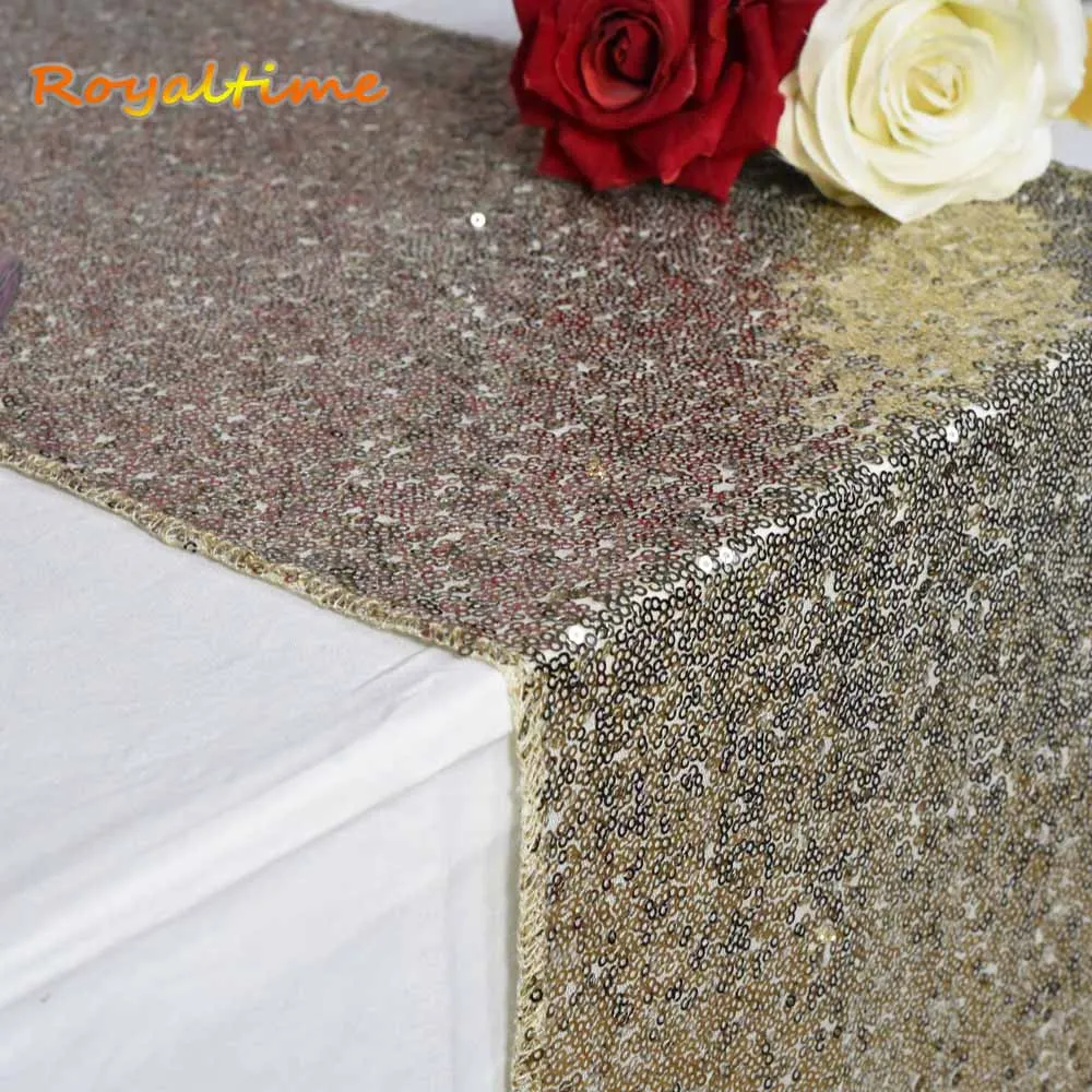 Light Gold 30x180cm Christmas Green/Fuchsia/Burgundy/Rose Gold Sequin table runner for Party table cloth Weddings Decoration Table Runners - Цвет: Light Gold