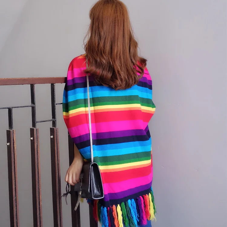 Женское пончо с тигровой головкой трикотажный подиумный пуловер радужными